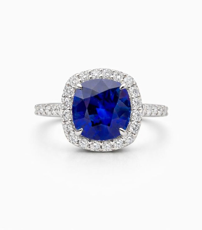 BS-D-R-HL-0001-1 Blue Sapphire Diamond Halo Ring