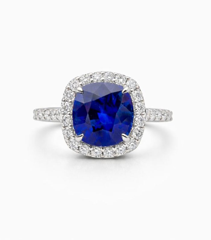 BS-D-R-HL-0001-1 Blue Sapphire Diamond Halo Ring